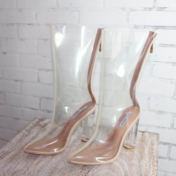 Cape Robin Translucent Lucite Block Heel Boots - Picture 1 of 5